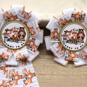 Woodland Baby Shower, Fox Woodland Mommy To Be Corsage Pin, Woodland Daddy To Be Pin, Woodland Animal Shower