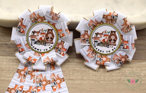 Woodland Baby Shower, Fox Woodland Mommy To Be Corsage Pin, Woodland Daddy To Be Pin, Woodland Animal Shower