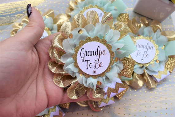 Mint Gold Family Pin, Mint Gold Guest Pin, Mint Gold Baby Shower Guest Pin, Mint Gold Baby Shower, Mommy and Daddy To Be, Mint Gold Shower