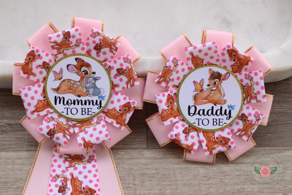 Pink Deer Baby Shower, Pink Deer Mommy To Be Ribbon Pin, Deer Daddy To Be Corsage Pin