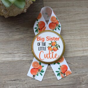 Orange Baby Shower, A Little Cutie Is On The Way, Orange Mommy To Be Ribbon Pin, Daddy To Be Ribbon, Orange Cutie Maternity Sash afbeelding 7