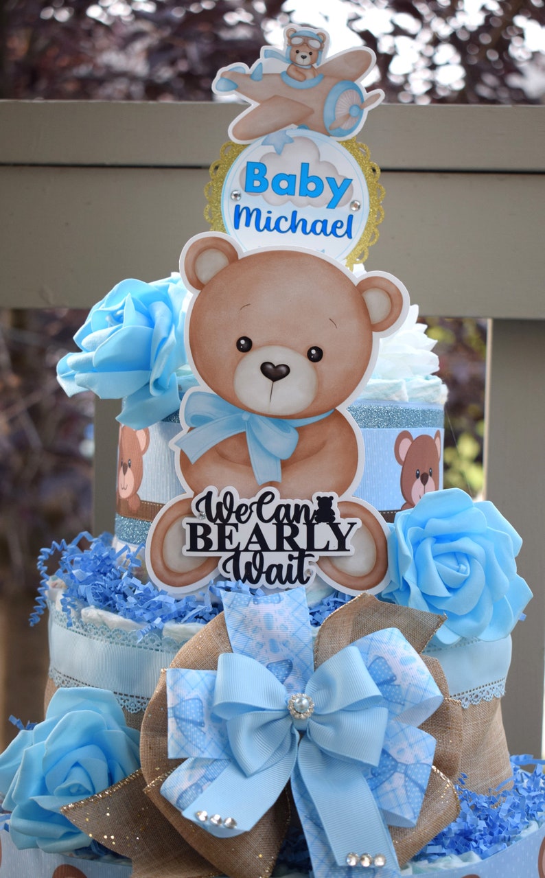 Blue Bear Diaper Cake Baby Shower, Boy Blue Teddy Bear Baby Shower ...