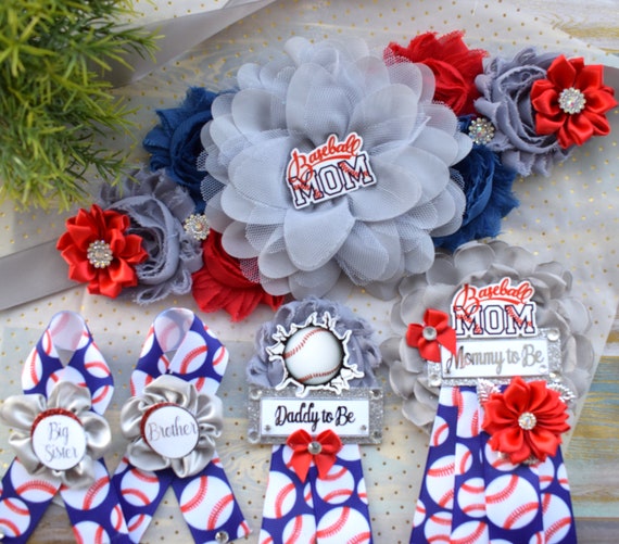 Baseball Baby Shower, Sport Baby Shower, Red Blue maternity Sash, Sport Maternity Sash, Red Blue White Sport Flower Sash, Custom Belly Sash