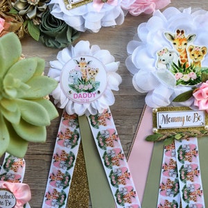 Écharpe de maternité Safari pour fille, écharpe de maternité Safari rose, ruban pour future maman, épingle pour futur papa, cadeau de naissance Safari, personnalisé