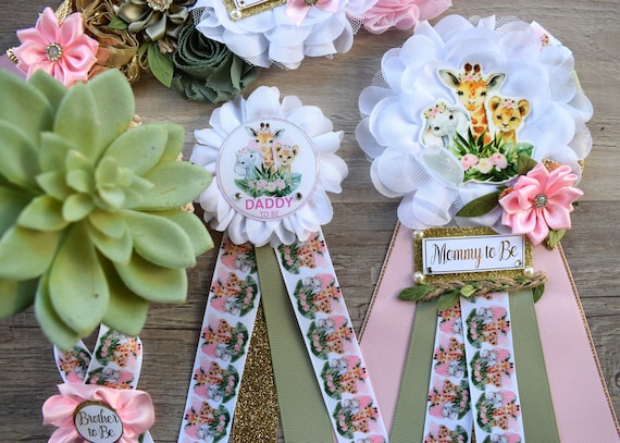 Girl Animal Safari Maternity Sash, Pink Safari Maternity Sash, Animal Mommy To Be Ribbon, Daddy To Be Pin, Safari Baby Shower Gift, Custom