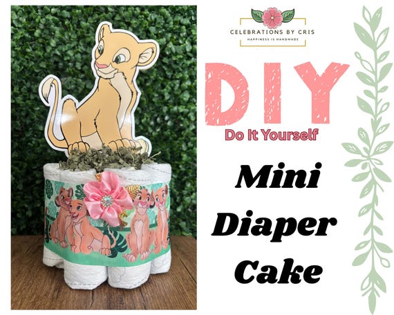 Girl Nala Lion King Mini Diaper Cake Kit, Baby Shower Table Centerpieces, New Mom Gift - Set of 4