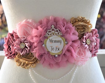 Mauve Gold Dirty Pink Maternity Sash, Dusty Pink Maternity sash, Gold Mauve Pink Gold Belly Sash, Gold Old Pink Baby Shower Gift, Custom