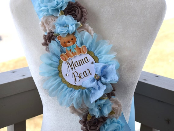 Blue Teddy Bear Shoulder Sash Baby Shower, Blue Bear Mama Bear Maternity  Shoulder Sash, Papa Teddy Bear, Blue Boy Teddy Bear, Custom
