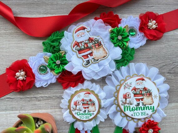 Santa Baby Baby Shower Pins, Christmas Maternity Sash, Mommy To Be Pin, Christmas Daddy To Be Pin, Baby Shower Gift, Custom Order Welcome