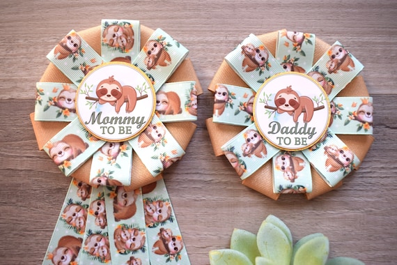 Baby Sloth Baby Shower, Sloth Mommy to Be Ribbon Pin, Sloth Baby Shower Pin, Sloth Greenery Daddy To Be Pin