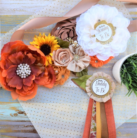 Fall Maternity Sash, Autumn Flower Sash, Beige Orange Tan Vintage Flower, Orange Brown Belly Sash, Autumn Baby Shower, Thanksgiving Sash