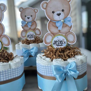 Blue Teddy Bear Mini Diaper Cake Baby Shower, Boy Colors Baby Shower ...
