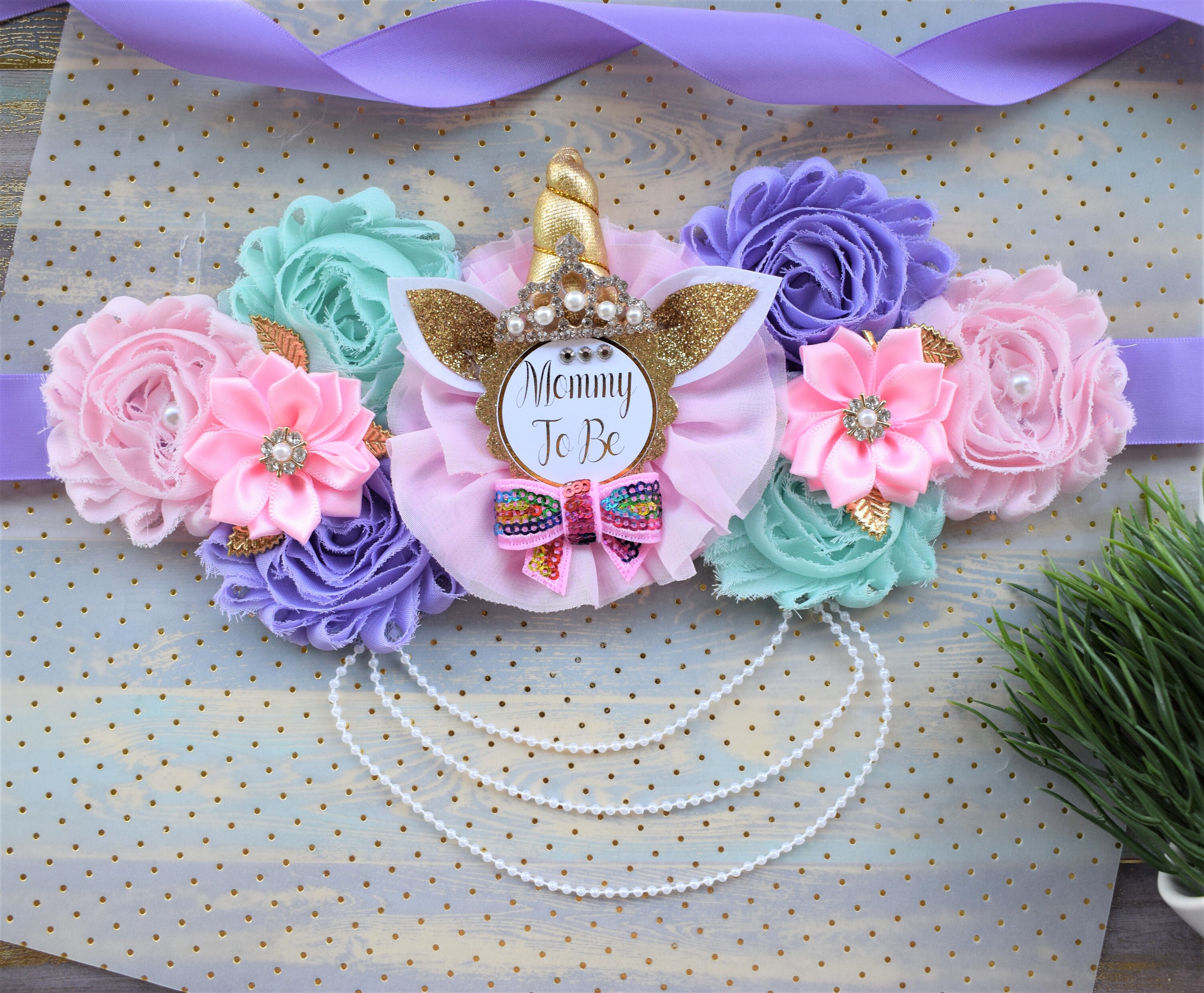 Mommy to Be Pin, Baby Shower Ribbon, Daddy to Be Button, Unicorn