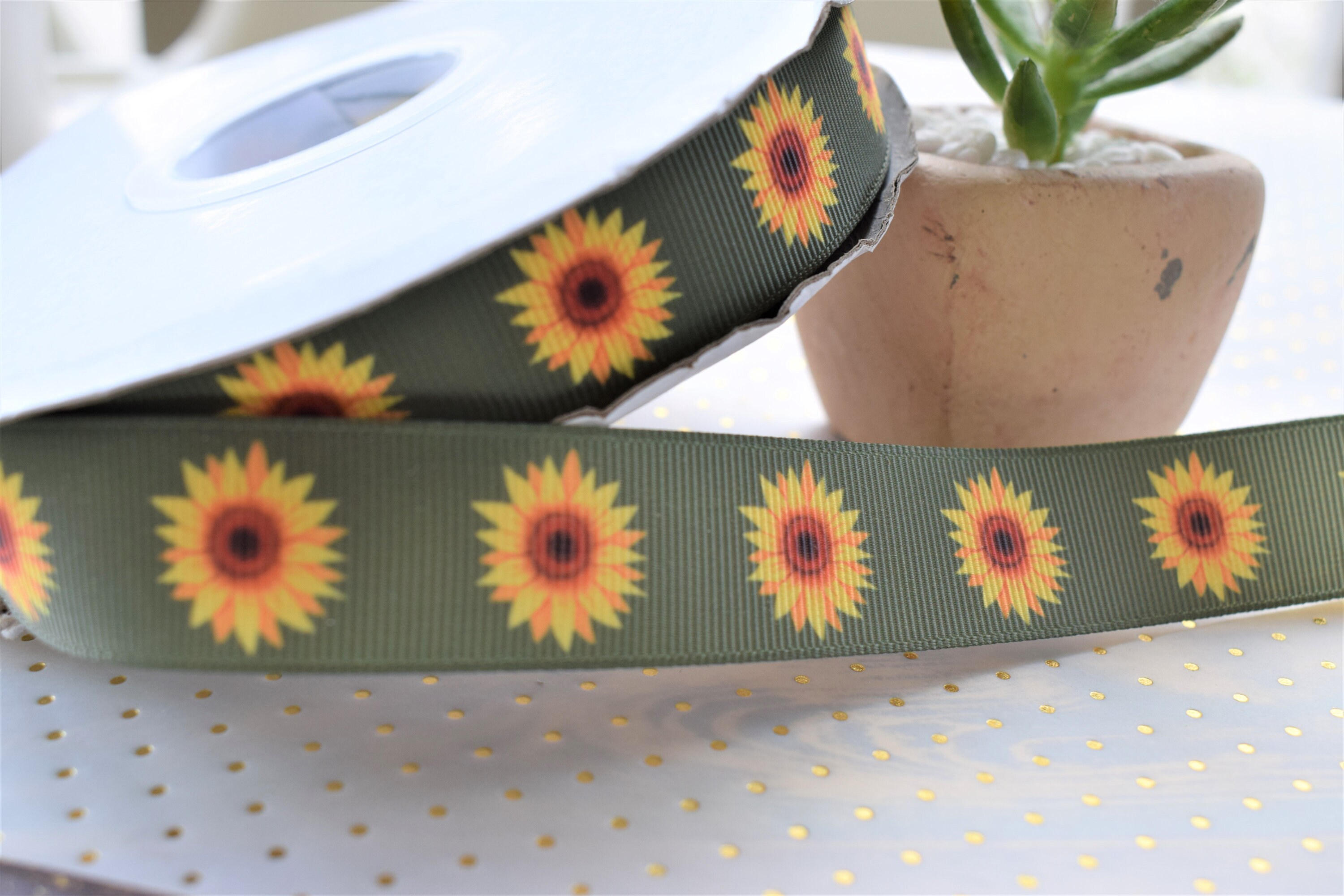 Sunflower Ribbon Flower Ribbon Sunflower Grosgrain Printed Etsy UK