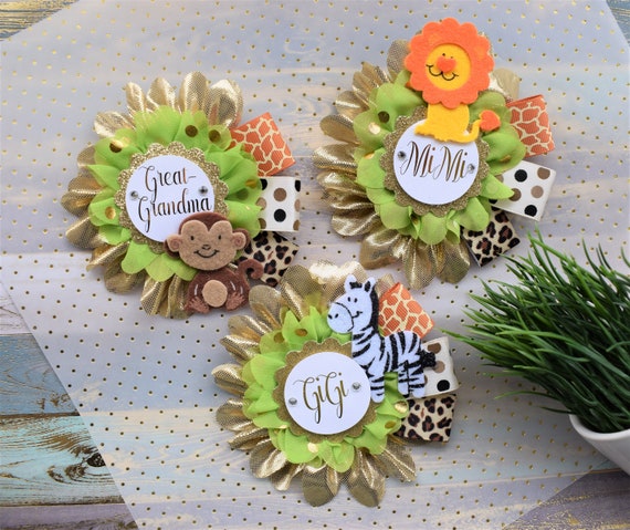 Safari Baby Shower, Safari Jungle Flower Big Sister Corsage Pin Set, Safari Sister Pin, Safari Flower, Safari Corsage Pin, Safari Shower