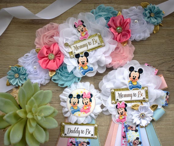 Gender Reveal Mouse Baby Shower, Pink Blue Maternity Sash, Gender Reveal Mommy To Be Pin, Daddy To Be Pin, New Mom Gift