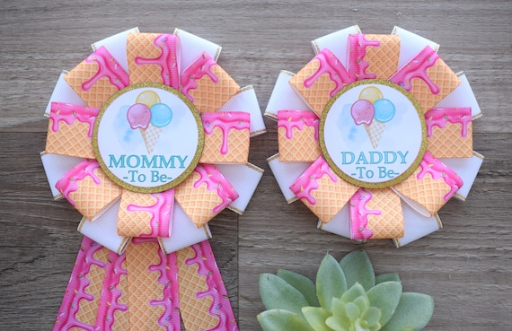 Ice Cream Baby Shower, Ice Cream Mommy to Be Pin, Ice Cream Daddy to Be Corsage Pin, Ice Cream Mommy to Be Ribbon Pin, Custom Pin