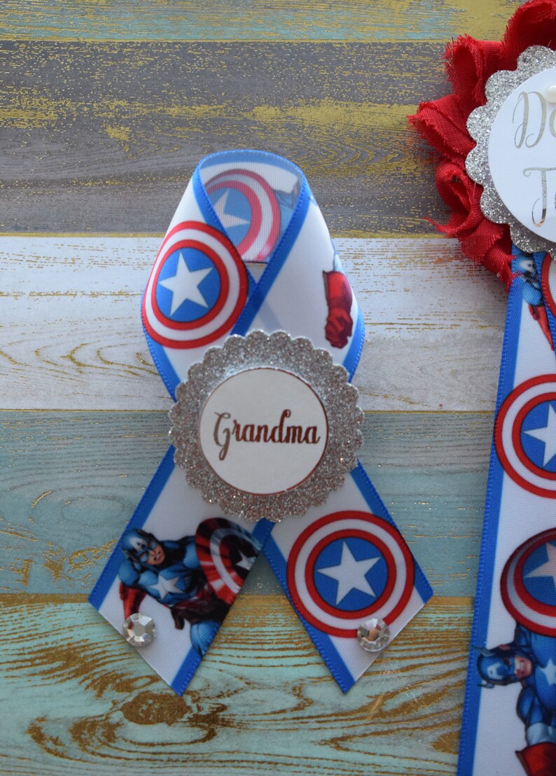 Red Blue White Hero Flower Sash Red Blue Flower Sash Custom Captain America Baby Shower Avenger Maternity Sash Superhero Baby Shower