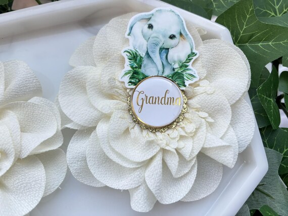 Elephant Animal Safari Baby Shower Pin, Mommy To Be Pin, Daddy To Be, Big Sister, Big Brother, Grandma, Grandpa, Custom Wording Available