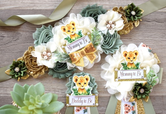 Lion Safari Baby Shower, Sage Safari Maternity Sash, Cub Lion Mommy To Be Ribbon Pin, Jungle Daddy To Be Ribbon, Baby shower Gift - S0001