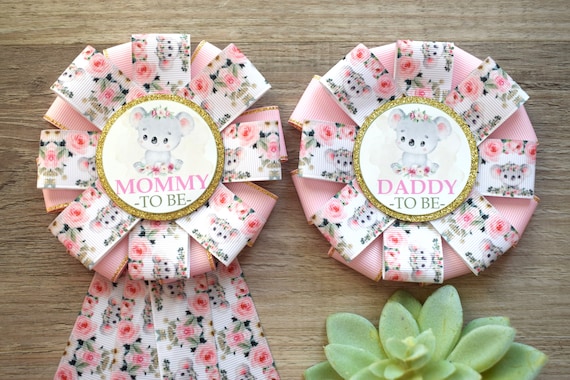 Girl Koala Baby Shower, Girl Koala Mommy To Be Ribbon Pin, Koala Daddy To Be Pin, Koala Baby Shower, Parent's Pins, Custom