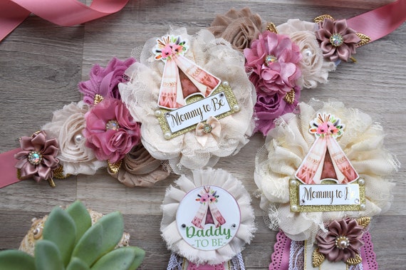 Glamping Themed Baby Shower, Girl Boho Baby Shower, Boho Maternity Sash, Pink Boho Mommy to Be, Glamping Tent Daddy to Be, Custom