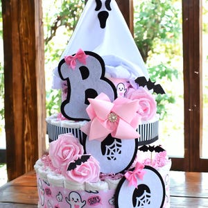 3 Tier Girl Ghost Diaper Cake Baby Shower, Halloween Baby Shower Centerpieces Decorations, Pink Ghost Shower Party Decor, New Mom Gifts