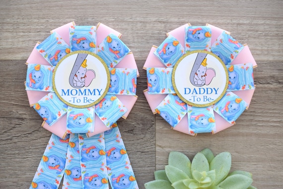 Pink Dumbo Girl Elephant Baby Shower, Girl Parent Corsage Pin, Mommy To Be Pin, Daddy To Be Pin, Pink Elephant Baby Shower, Custom