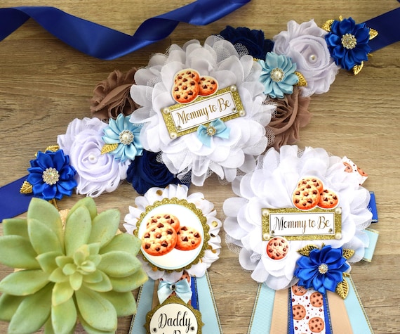 Cookie Baby Shower, Royal Brown White Maternity Sash, Mommy To Be, Daddy To Be, Custom