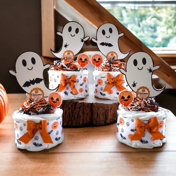 Halloween Pumpkin Ghost Diaper Cake Baby Shower, Halloween Baby Shower Centerpieces Decoration, Orange Ghost Shower Party Decor