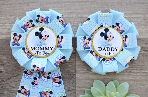 Blue Boy Baby Shower, Blue Mommy To Be Ribbon Pin, Daddy To Be Corsage Pin, Big Sister Pin, Big Brother Pin