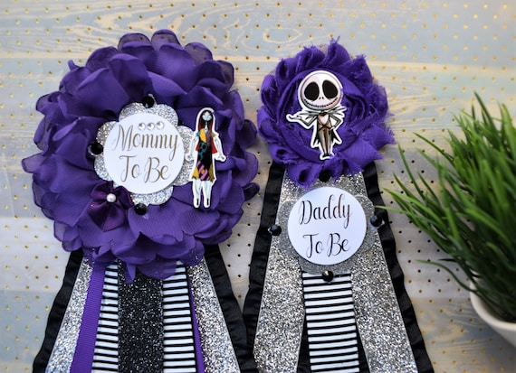 Nightmare Before Christmas Baby Shower, Halloween Baby Shower, Purple Flower Sash, Purple Black Maternity Sash, Nightmare Mommy, Daddy To Be