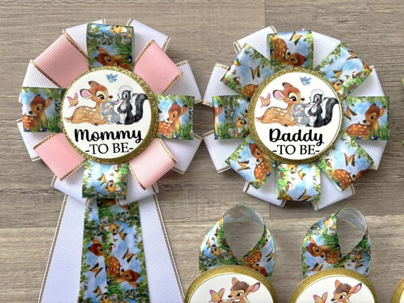 Girl Bambi Deer Baby Shower, Pink Deer Mommy To Be Ribbon Pin, Deer Daddy To Be Corsage Pin