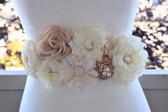 Ivory Tan Maternity Sash, Champagne Flower Sash, Gender Reveal Baby Shower Sash, Champagne Belly Sash, Tan Flower Sash, Custom Belly Sash