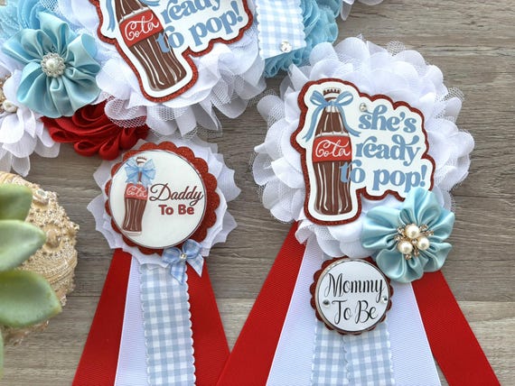 Boy Ready To Pop Baby Shower, Red & Blue Maternity Sash, Mommy To Be Pin, Daddy To Be Pin, My Little Soda Pop Baby Shower, Custom Welcome