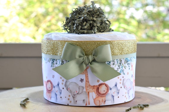 Safari Animal Mini Diaper Cake Baby Shower, Baby Shower Centerpieces Decorations, Girls Room Nursery Decor, New Mom Gifts, Baby Shower Gift