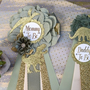 Dinosaur Baby Shower, Green Gold Flower Sash, Gold Dinosaur Animals, Greenery Gold Maternity Sash, Green Gold Dinosaur Baby Shower, Custom