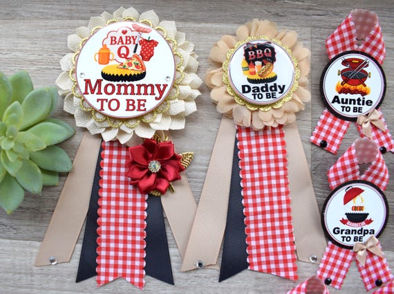 Baby Q Baby Shower Sash, BBQ Maternity Sash, BBQ Baby Shower, Mommy To Be Ribbon, Daddy To Be Ribbon Pin, Summer Baby Shower