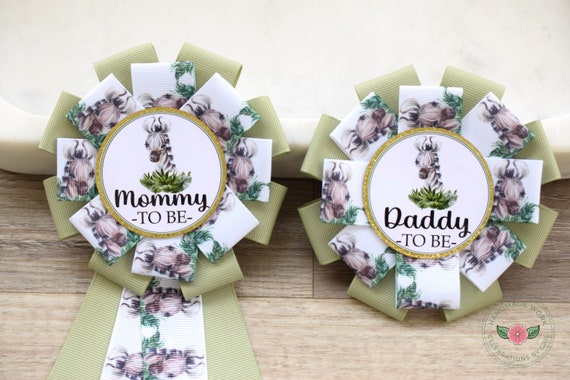 Zebra Safari Baby Shower, Jungle Safari Animal Mommy To Be Ribbon Pin, Gender Reveal Animal Daddy To Be Badge Pin