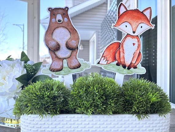 Woodland Cake Topper, Woodland Centerpieces Decorations, Fox Bear Deer Rabbit Raccoon, Girl and Boy Room Nursery Decor, New Mom Gifts- S0005