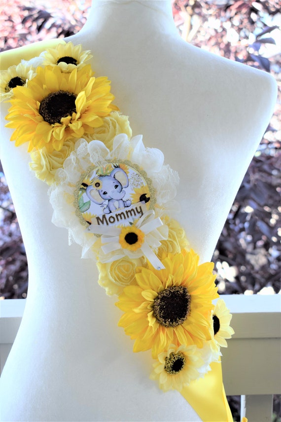 Sunflower Elephant Shoulder Sash, Elephant Sunflower Shoulder Sash, Sunflower Baby Shower, Girasol Sash, Elephant Sunflower Shower, Custom