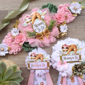 Pink Girl Sloth Baby Shower, Sloth Mommy to Be Pin, Sloth Baby Shower Pin, Sloth Greenery Maternity Sash, Baby Shower - S0004