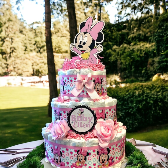 Pink Girl Diaper Cake Baby Shower, Gender Reveal Mouse Diaper Cake Centerpieces Decor, Room Nursery Decor, New Mom Gifts