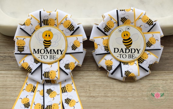 Yellow Bumble Bee Baby Shower, Gender Reveal Parent Pins, Bee Corsage Pin, Mommy To Be Ribbon, Daddy To Be Pin