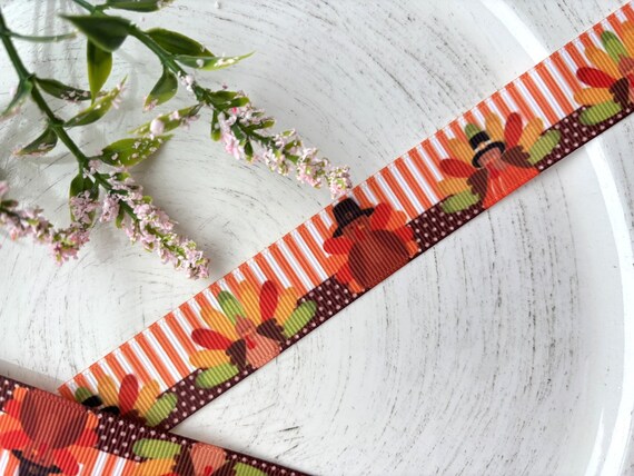 Thanksgiving Grosgrain Ribbon, Diaper Cake Ribbon, Turkey Thanksgiving Ribbon || 3 Yards of Ribbon - 1" (25mm)