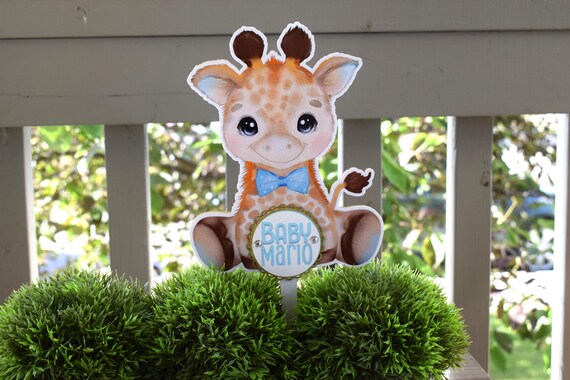 Boy Giraffe Cake Toppers, Safari Baby Shower Party, Blue Giraffe Baby Shower Centerpieces Decorations, Boy Room Decor, New Mom Gifts - S0001