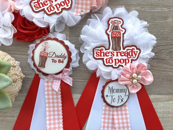 Ready To Pop Baby Shower, Red & Pink Maternity Sash, Mommy To Be Pin, Daddy To Be Pin, My Little Soda Pop Baby Shower, Custom Order Welcome