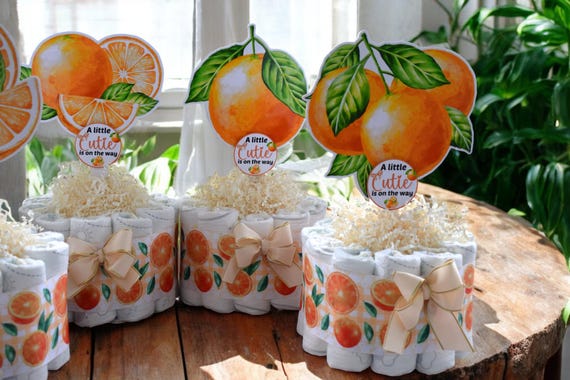 A Little Cutie Mini Diaper Cake Baby Shower, A Little Cutie Is On The Way, Orange Diaper Cake, Centerpiece Decor, Room Nursery, New Mom Gift