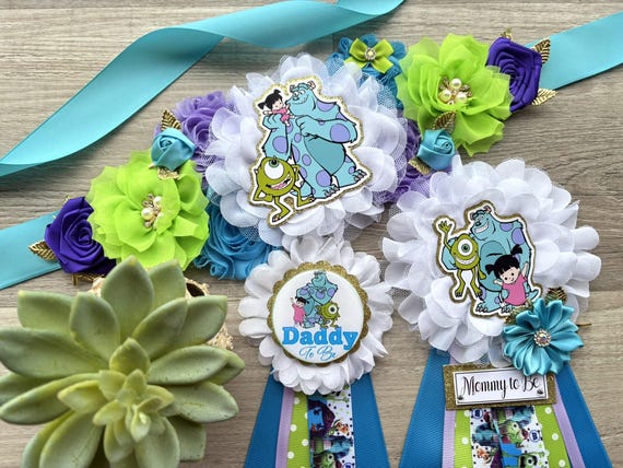 Little Baby Monster Baby Shower, Purple Green Blue Maternity Sash, Mommy To Be Pin Ribbon, Daddy To Be Pin, Baby Shower Gift, Custom