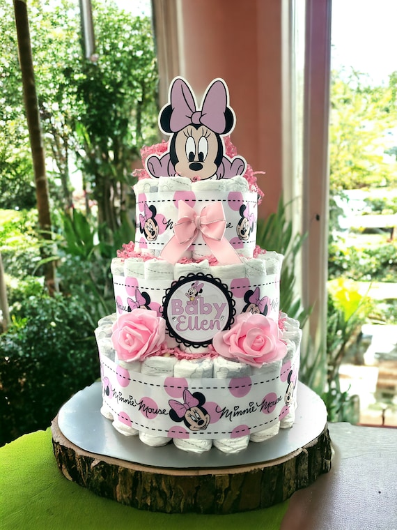 Pink Girl Diaper Cake Baby Shower, Gender Reveal Mouse Diaper Cake Centerpieces Decor, Room Nursery Decor, New Mom Gifts